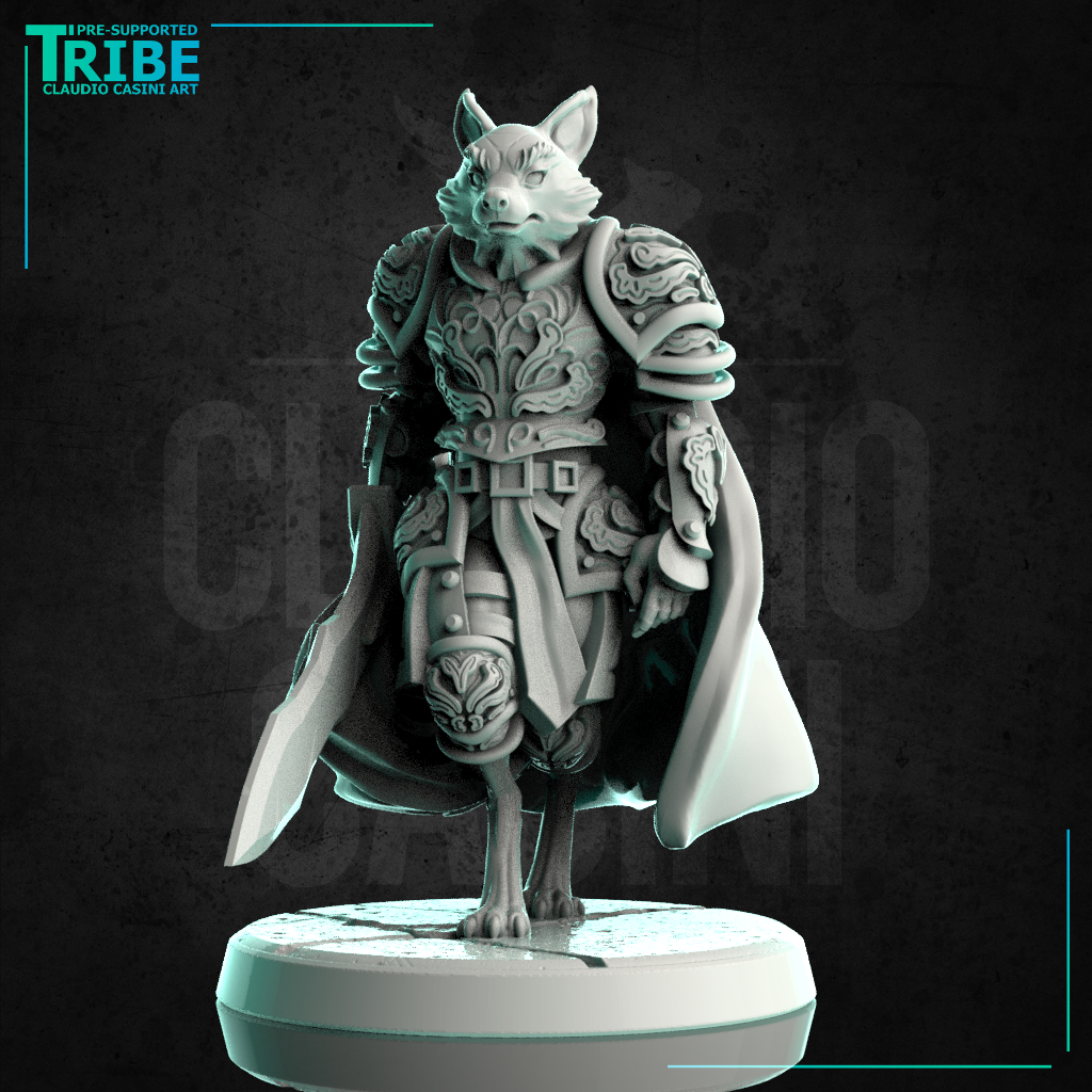 (0244) Male fox folk warrior cleric paladin with a complete armor and a sword